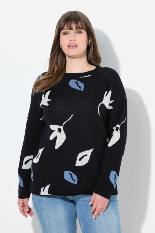 Eco Cotton Leaf Pattern Long Sleeve Sweater