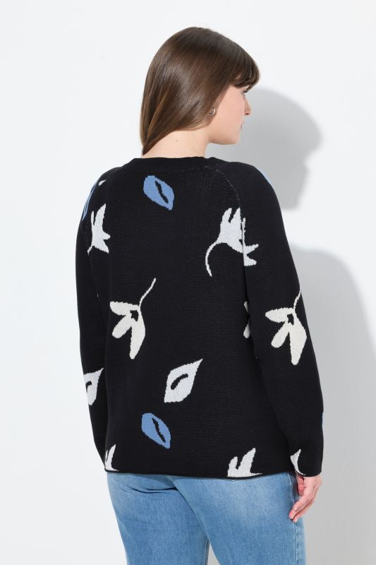 Eco Cotton Leaf Pattern Long Sleeve Sweater