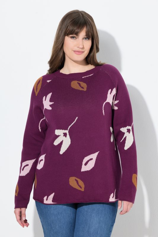 Eco Cotton Leaf Pattern Long Sleeve Sweater