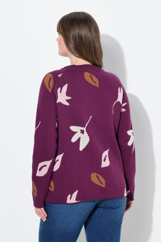 Eco Cotton Leaf Pattern Long Sleeve Sweater