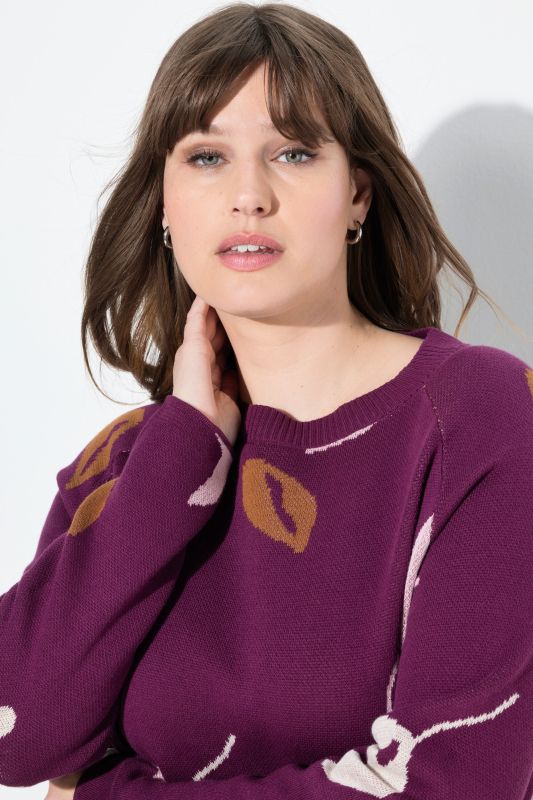 Eco Cotton Leaf Pattern Long Sleeve Sweater