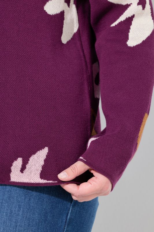 Eco Cotton Leaf Pattern Long Sleeve Sweater