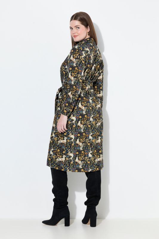 Owl Print Long Sleeve Button-Down Dress