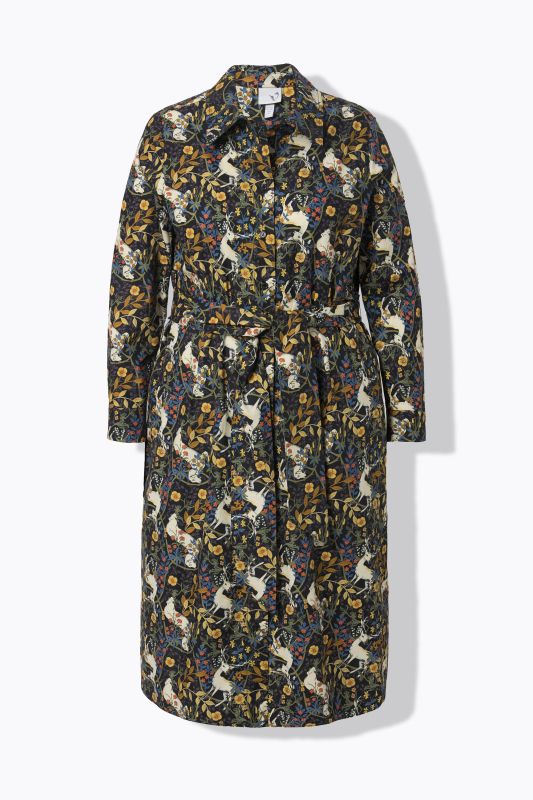 Owl Print Long Sleeve Button-Down Dress