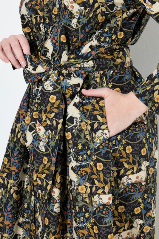 Owl Print Long Sleeve Button-Down Dress
