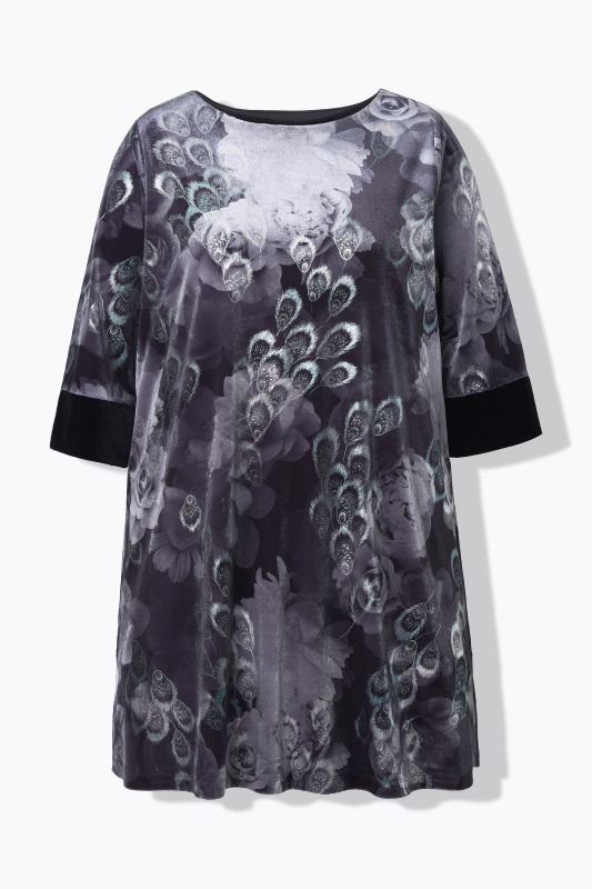 Velvet Peacock Feather 3/4 Sleeve Tunic Blouse