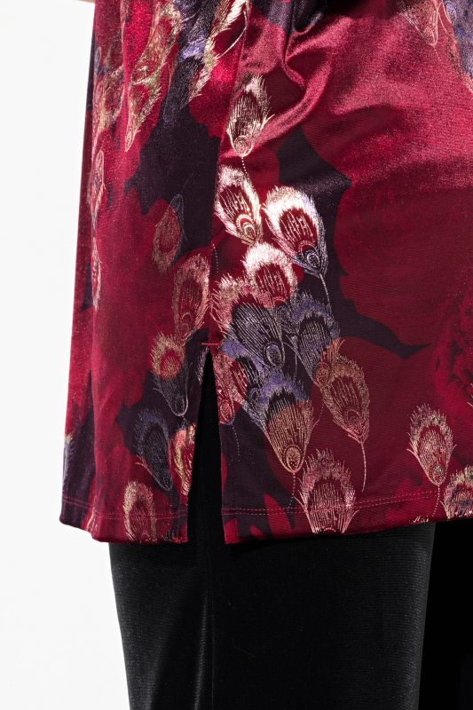 Velvet Peacock Feather 3/4 Sleeve Tunic Blouse