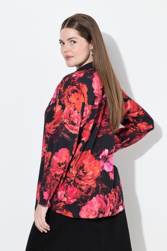 Rose Print Long Sleeve Viscose Button-Down Shirt
