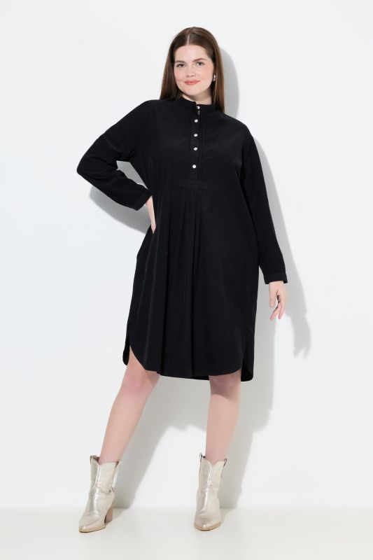 Pleated Long Sleeve Corduroy Dress