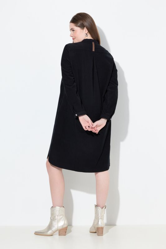 Pleated Long Sleeve Corduroy Dress
