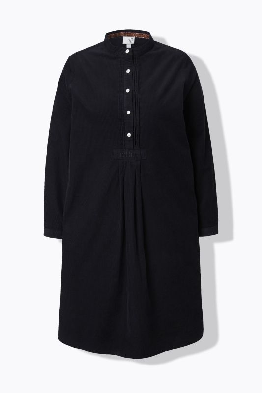 Pleated Long Sleeve Corduroy Dress