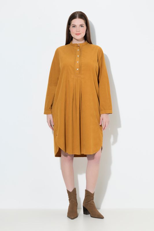 Pleated Long Sleeve Corduroy Dress