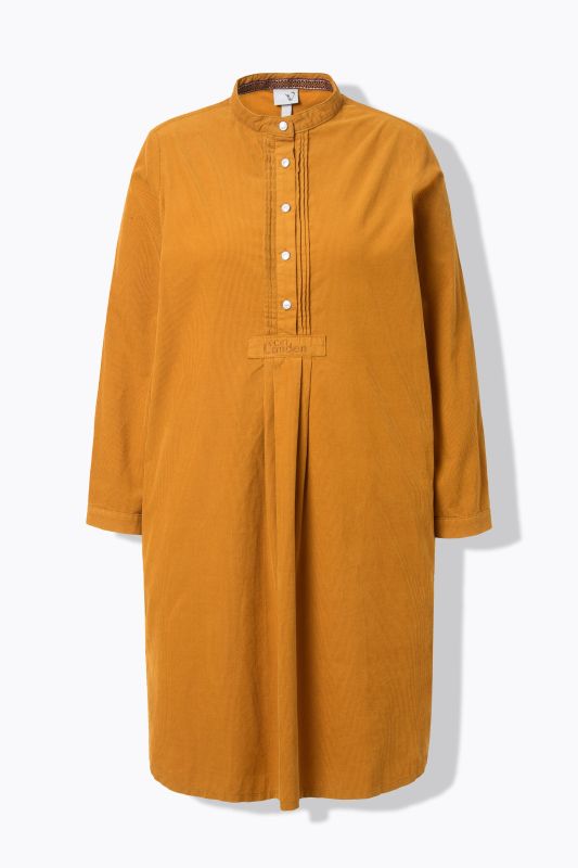 Pleated Long Sleeve Corduroy Dress