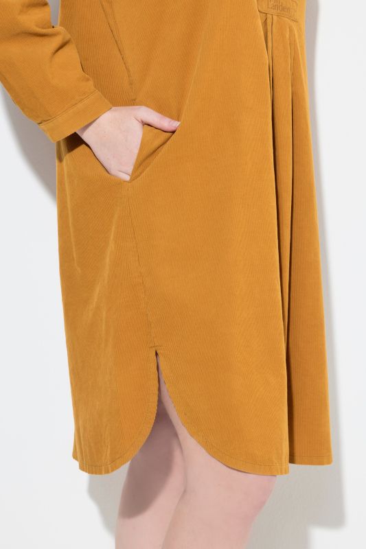 Pleated Long Sleeve Corduroy Dress