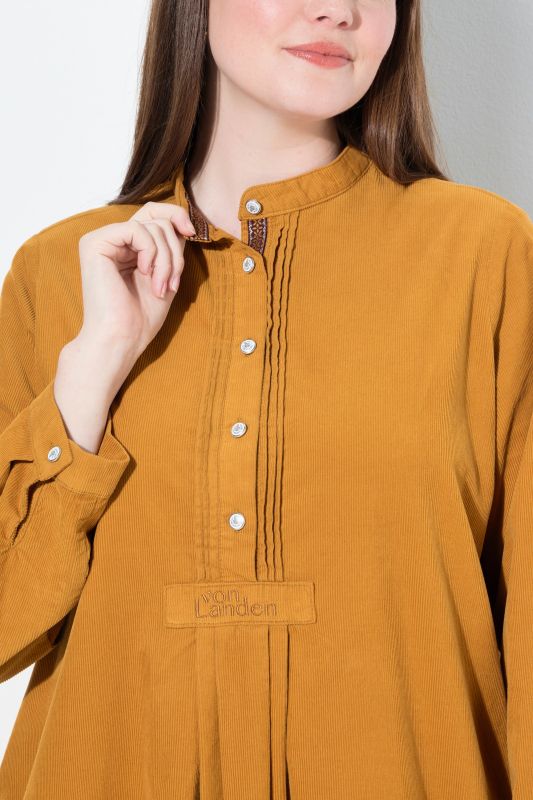 Pleated Long Sleeve Corduroy Dress