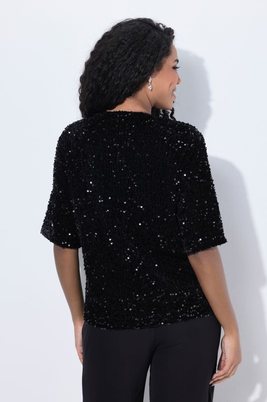 Sequined Short Sleeve Velvet Blouse