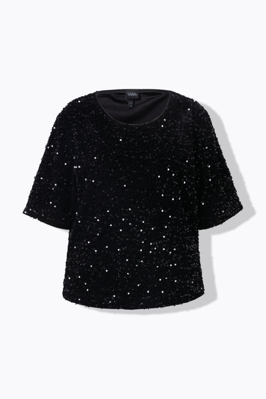 Sequined Short Sleeve Velvet Blouse