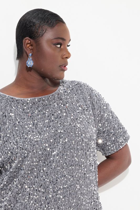Sequined Short Sleeve Velvet Blouse