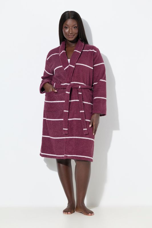 Striped Terrycloth Belted Tie Waist Bathrobe