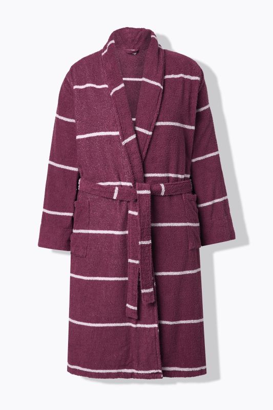 Striped Terrycloth Belted Tie Waist Bathrobe