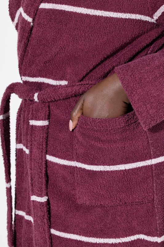 Striped Terrycloth Belted Tie Waist Bathrobe