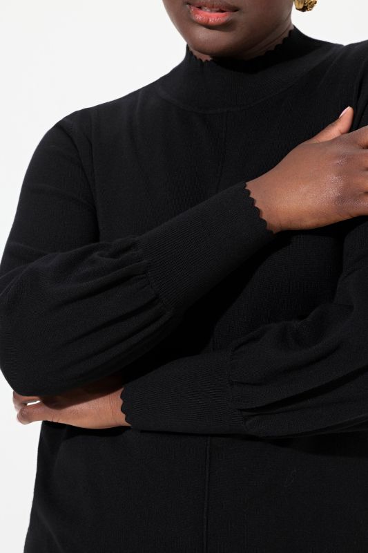 Scalloped Hem Bishop Sleeve Sweater
