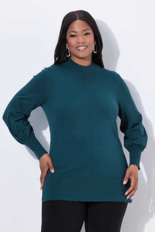 Scalloped Hem Bishop Sleeve Sweater