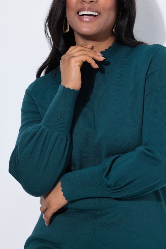 Scalloped Hem Bishop Sleeve Sweater