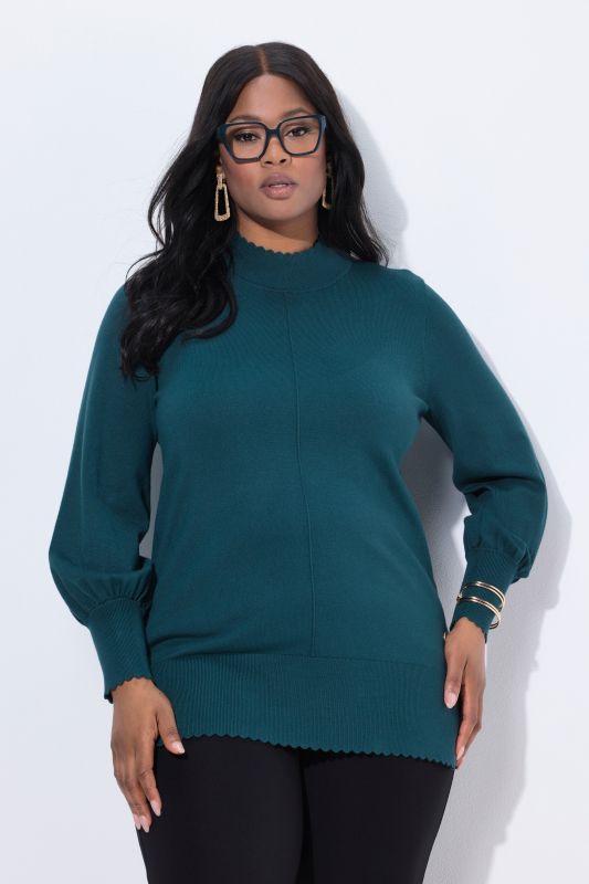 Scalloped Hem Bishop Sleeve Sweater