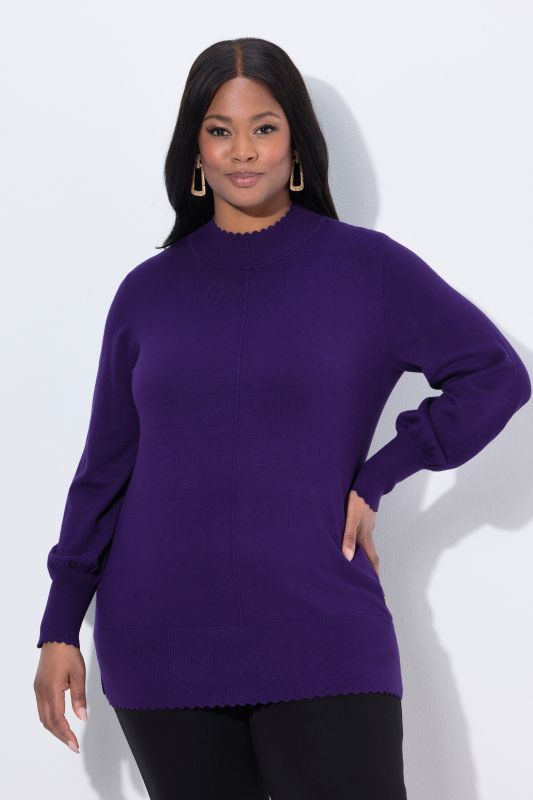 Scalloped Hem Bishop Sleeve Sweater