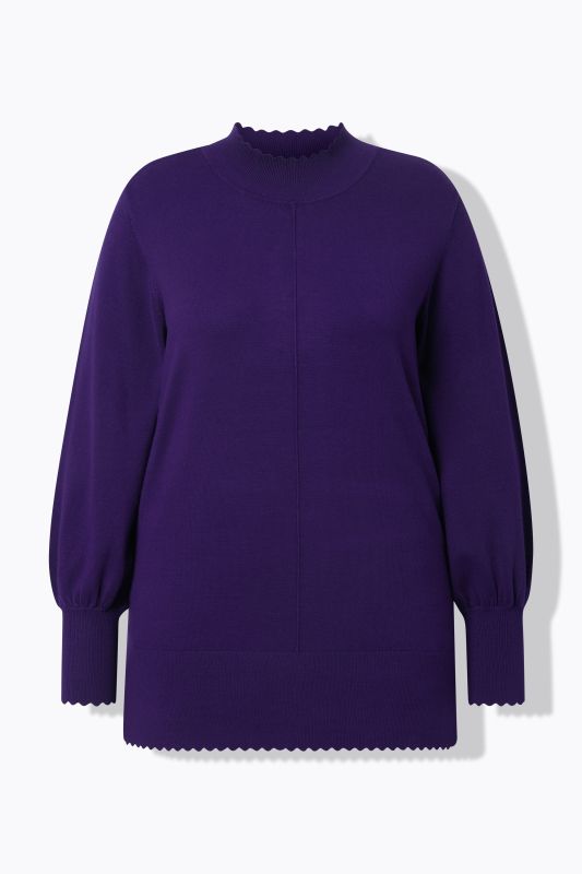 Scalloped Hem Bishop Sleeve Sweater