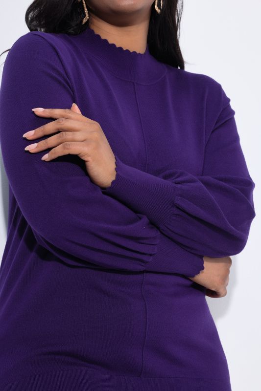 Scalloped Hem Bishop Sleeve Sweater