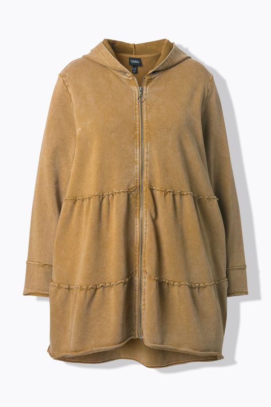 Tiered Flounce Panel Zip Up Hoodie