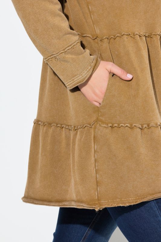 Tiered Flounce Panel Zip Up Hoodie