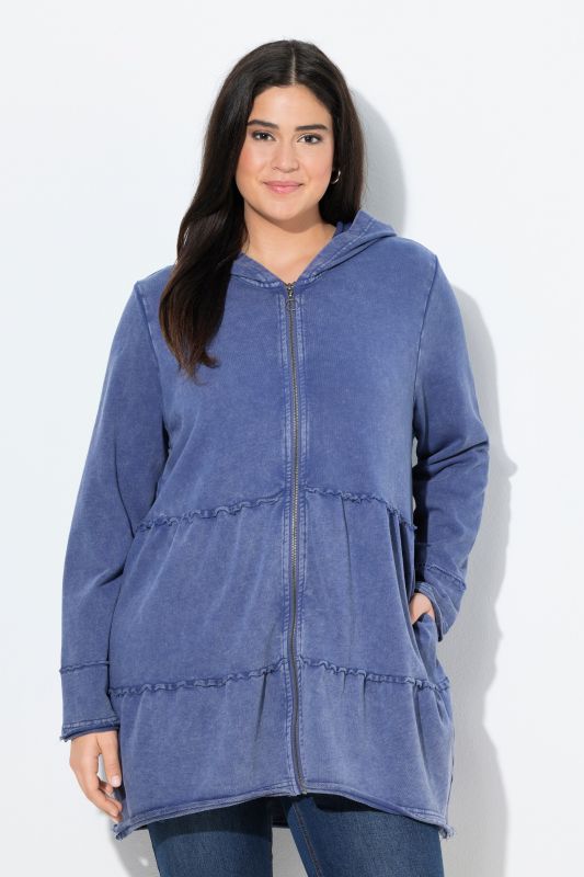 Tiered Flounce Panel Zip Up Hoodie