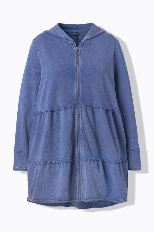 Tiered Flounce Panel Zip Up Hoodie