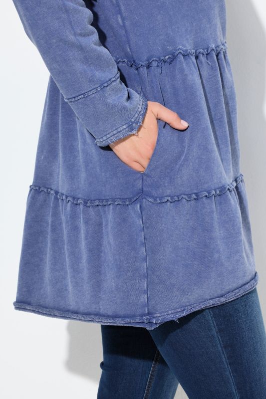 Tiered Flounce Panel Zip Up Hoodie