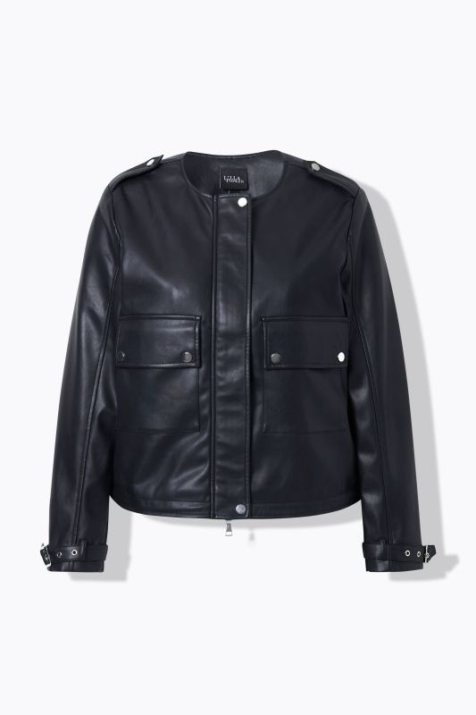 Faux Leather College Collar Jacket