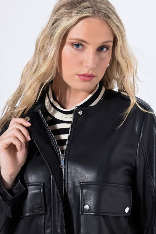 Faux Leather College Collar Jacket