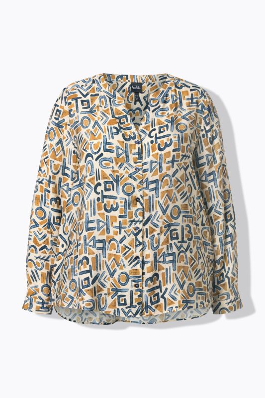 Doodle Print Split Neck Blouse