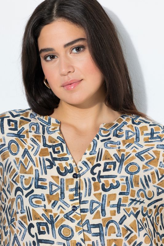 Doodle Print Split Neck Blouse