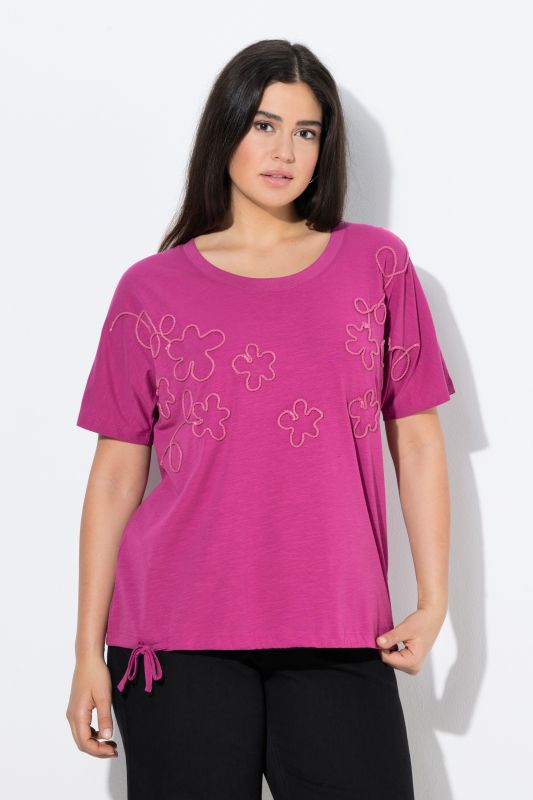 Rope Embroidered Flower Short Sleeve Tee