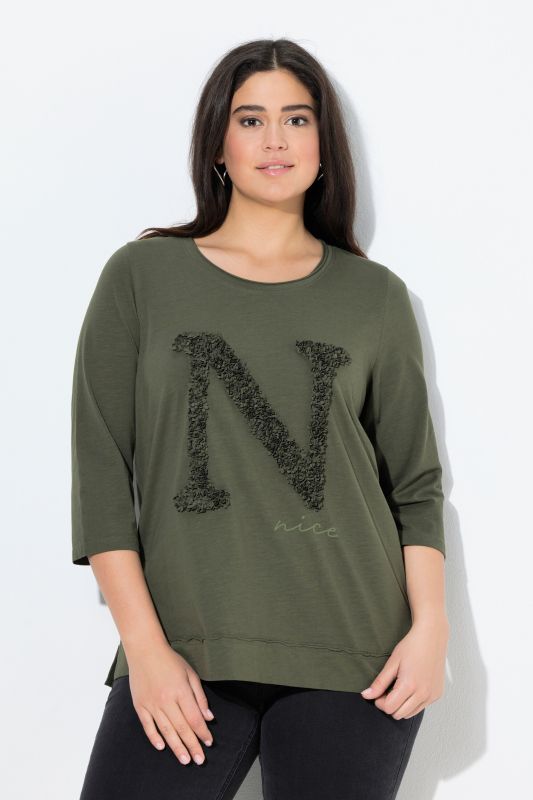 Textured Lettering 3/4 Sleeve Tee