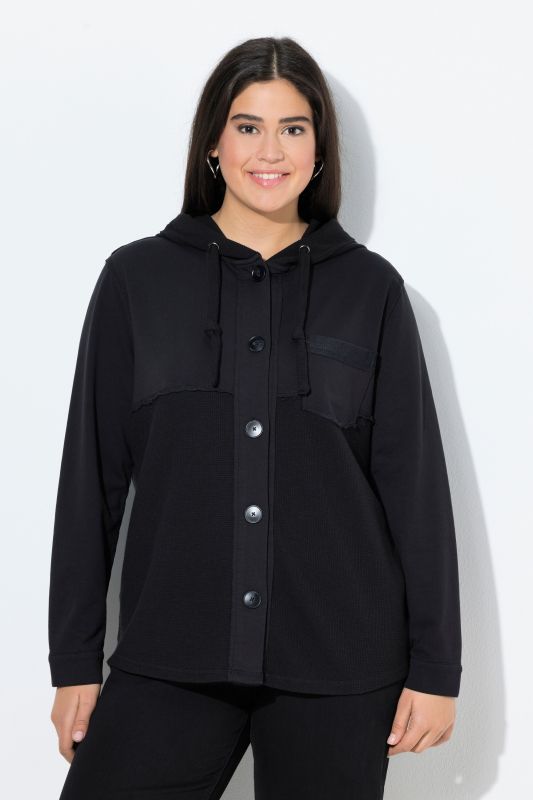 Mixed Texture Button Down Sweatshirt