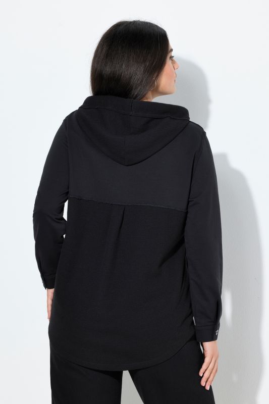 Mixed Texture Button Down Sweatshirt