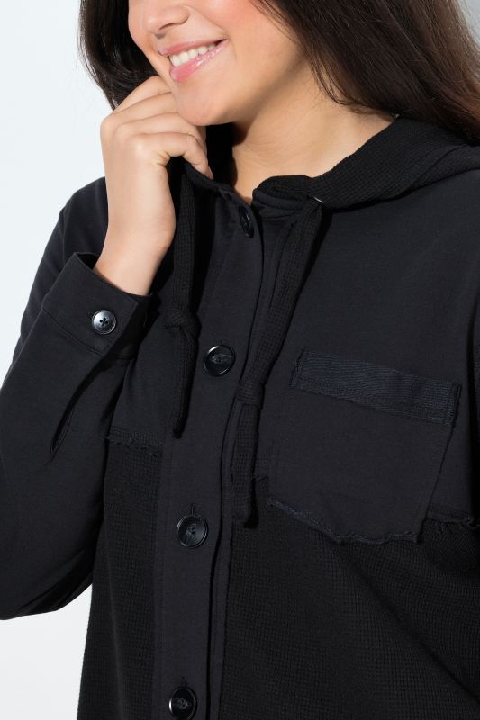 Mixed Texture Button Down Sweatshirt