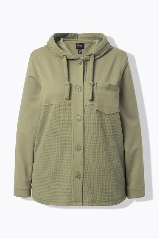 Mixed Texture Button Down Sweatshirt