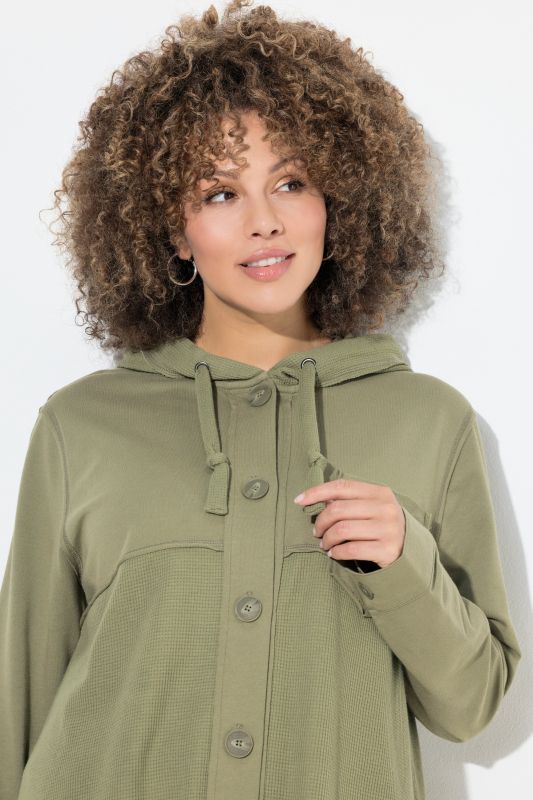 Mixed Texture Button Down Sweatshirt