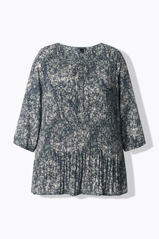 Allover Pleated 3/4 Sleeve Floral Blouse
