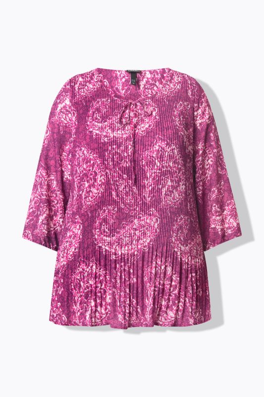 Allover Pleated 3/4 Sleeve Floral Blouse
